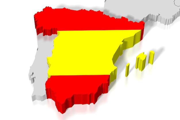 Foto spanien landkarte und flagge 3d-darstellung