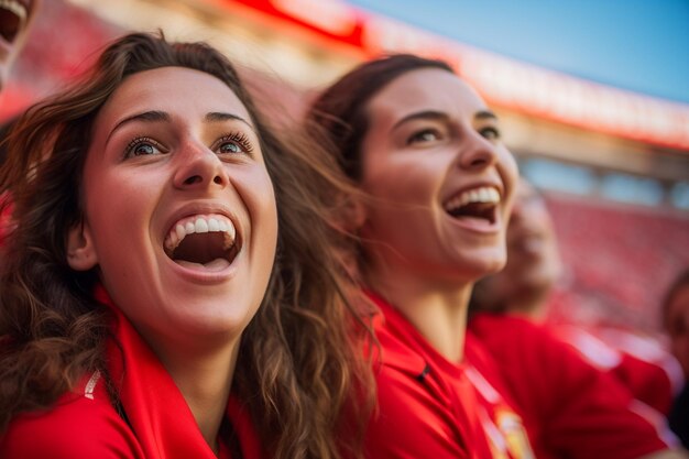 Spanische Fußballfans feiern in einem WM-Stadion den Sieg der spanischen Nationalmannschaft