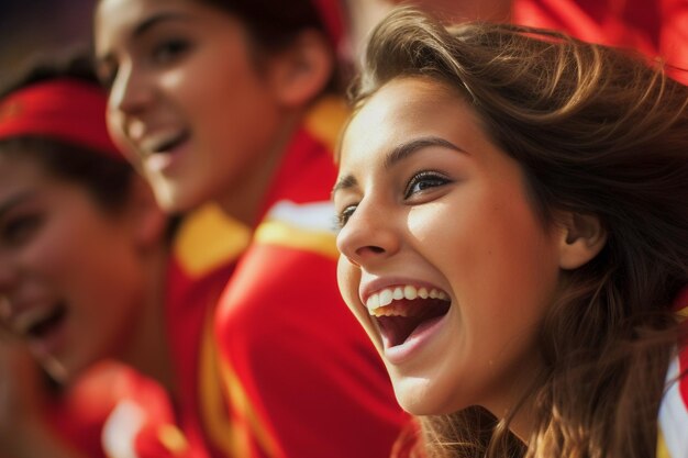 Spanische Fußballfans in einem WM-Stadion feiern den Sieg der spanischen Fußballnationalmannschaft