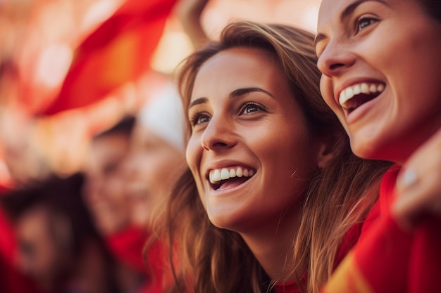 Spanische Fußballfans in einem WM-Stadion feiern den Sieg der spanischen Fußballnationalmannschaft