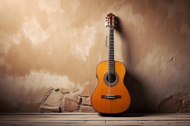 Spanische Gitarre auf alter Wandkopie mit Abstand