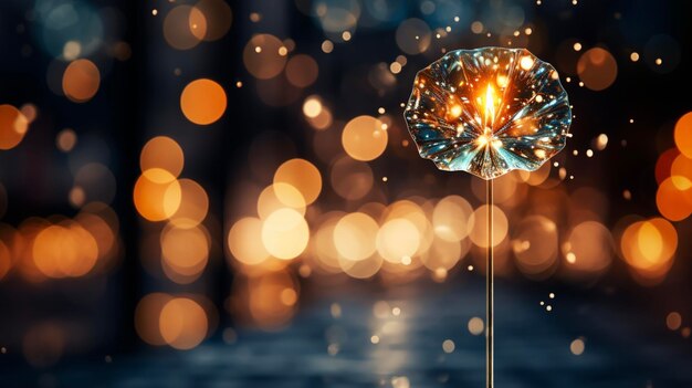 Foto sparkler aus durchsichtigem glas mit bokeh-lichtrückseite