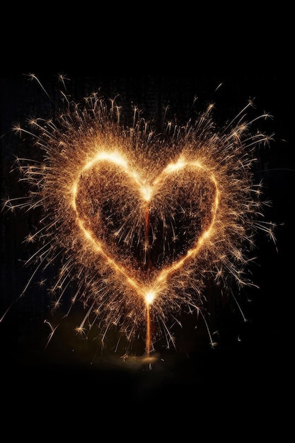 Sparklers formando forma de coração na escuridão criada com generative ai