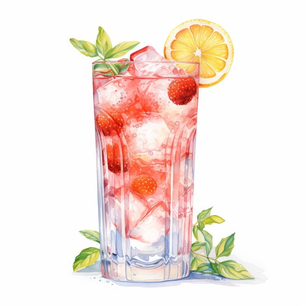 Sparkling-Wasser-Cocktail mit realistischer Aquarell-Illustration