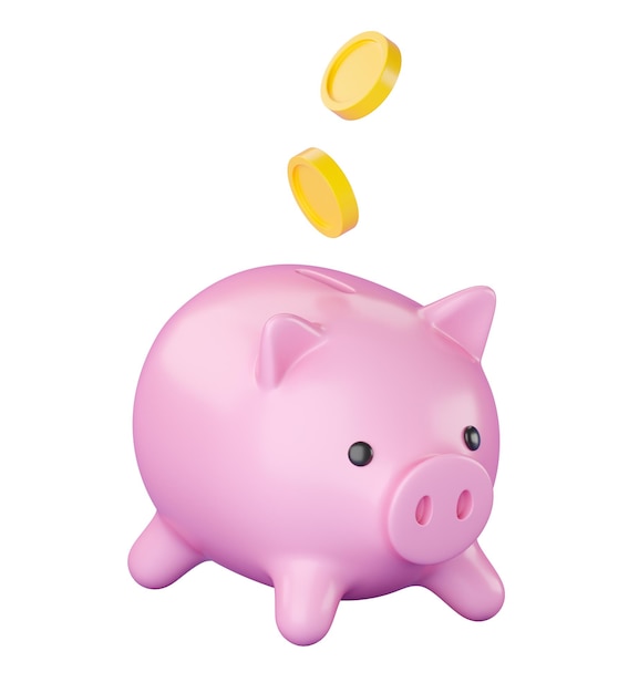 Sparschwein 3d mit fallendem Geld