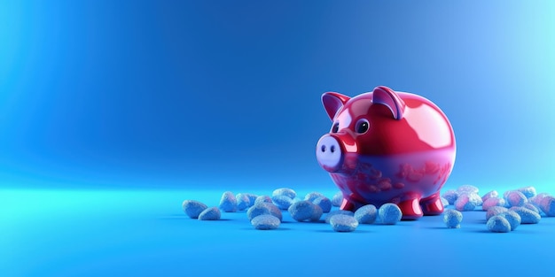 Sparschwein sicheres Wirtschafts- und Finanzkonzept blauer Hintergrund Generative KI