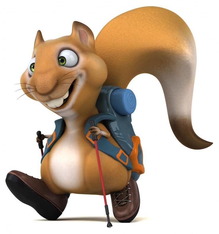 Foto spaß 3d eichhörnchen backpacker zeichentrickfigur