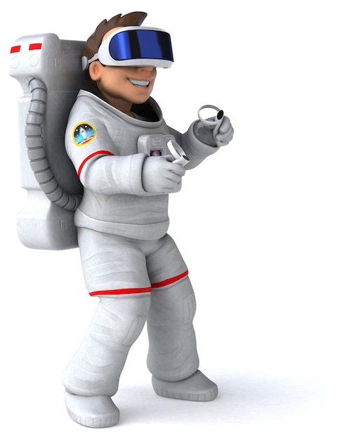 Spaß 3D-Illustration eines Astronauten mit einem VR-Helm