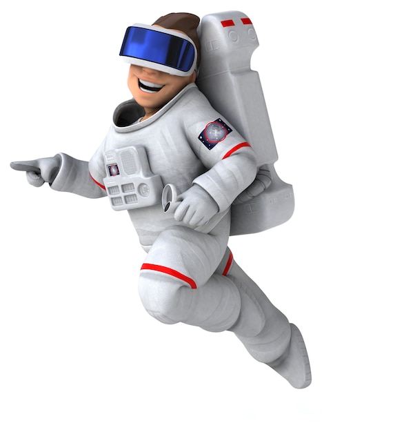 Spaß 3D-Illustration eines Astronauten mit einem VR-Helm