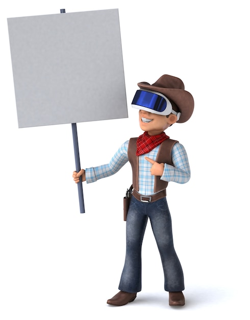 Spaß 3D-Illustration eines Cowboys mit einem VR-Helm