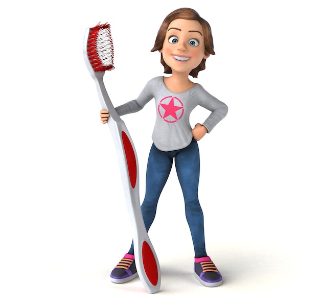 Spaß Cartoon Teenager-Mädchen mit einer Zahnbürste