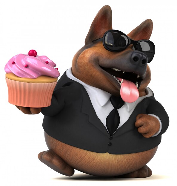 Foto spaß deutscher schäferhund mit cupcake