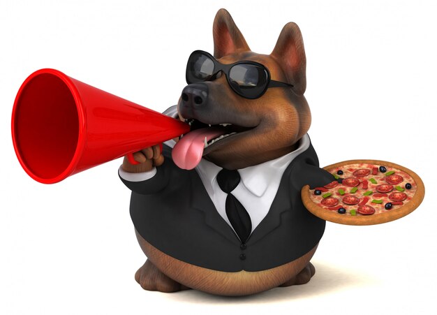 Spaß Deutscher Schäferhund mit Pizza