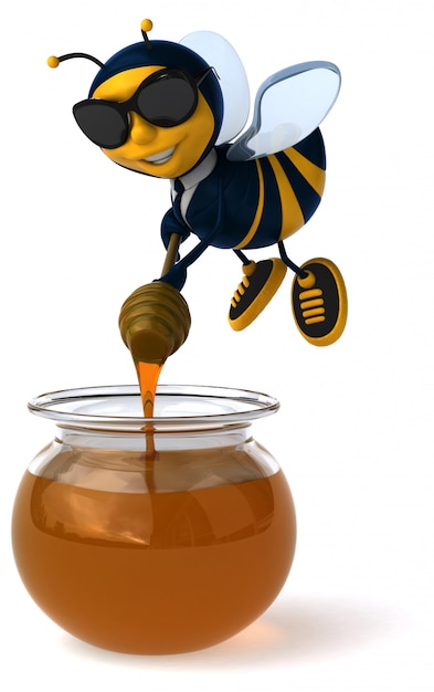 Spaß illustrierte Biene in einem Anzug mit Sonnenbrille, die Honig macht