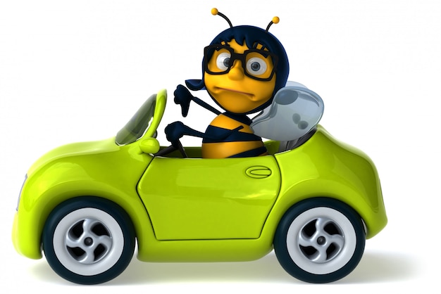 Spaß illustrierte Biene in einem Auto mit Sonnenbrille, die Daumen nach unten zeigt