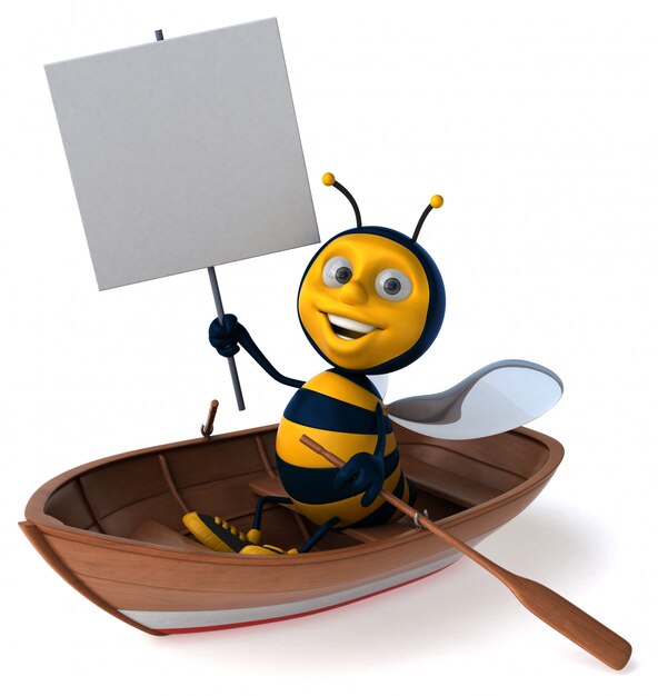 Spaß illustrierte Biene in einem Boot, das ein Plakat hält