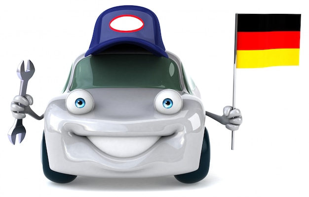 Spaß illustriertes Auto, das die Flagge von Deutschland hält