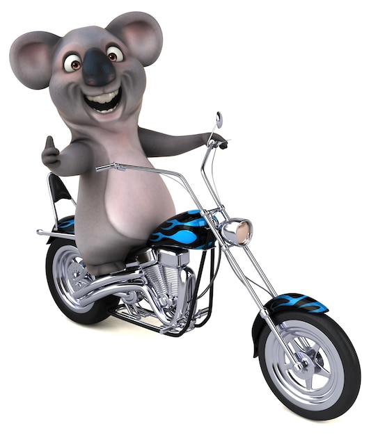 Spaßkarikatur-Koala auf einem Motorrad