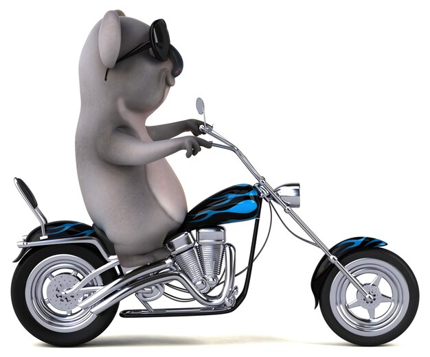 Spaßkarikatur-Koala auf einem Motorrad