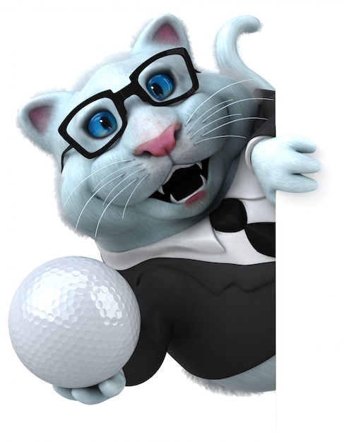 Spaßkatze mit weißem Golfball