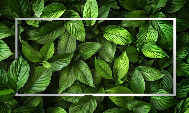 Foto spathiphyllum cannifolium concepto de textura abstracta verde con marco blanco