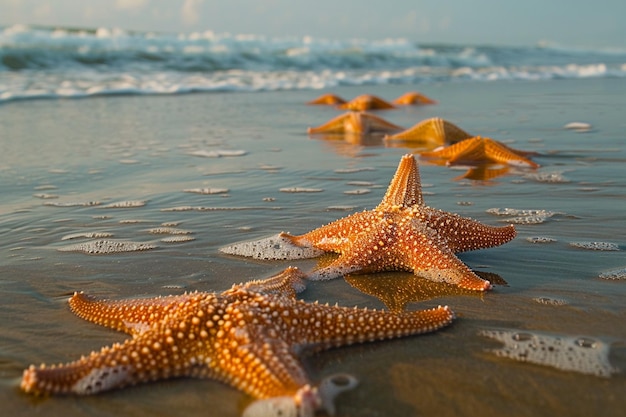 Spazieren Sie sich am Strand entlang, wo Seesterne wie c generative ai ruhen