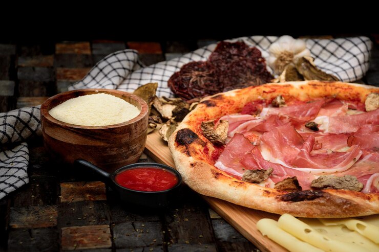 Speck pizza italiana en el restaurante