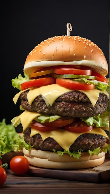 Speckburger mit Rindfleisch auf einem Holztisch