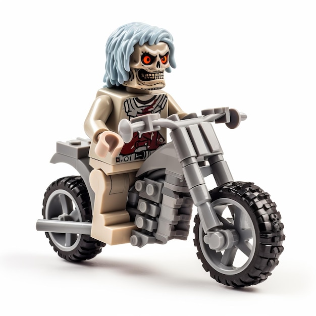 Spectral Lego Zombie Motorcycle Uma obra-prima cinza e bege inspirada em tatuagens