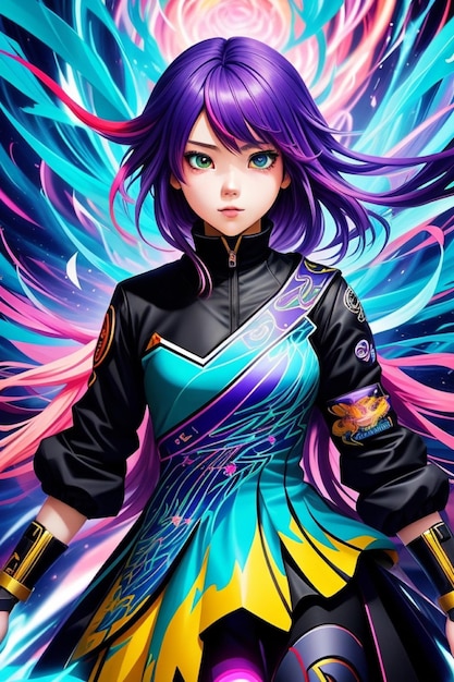 Spectrum Symphony Vibrant Anime Girl Ilustración digital del juego