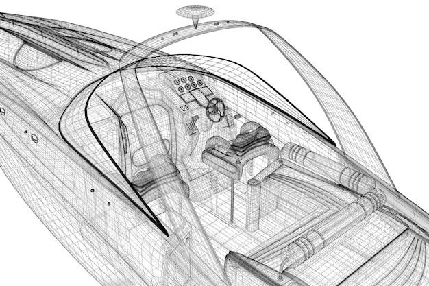 Speedboat, Speeding Powerboat, 3D-Modellkörperstruktur, Drahtmodell