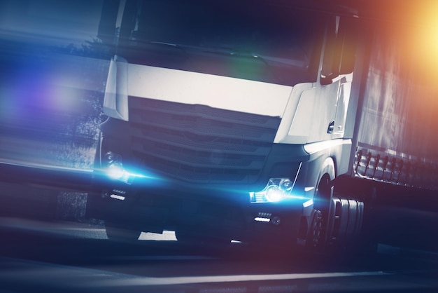 Foto speeding modern semi truck concept photo euro tracking and spedition theme