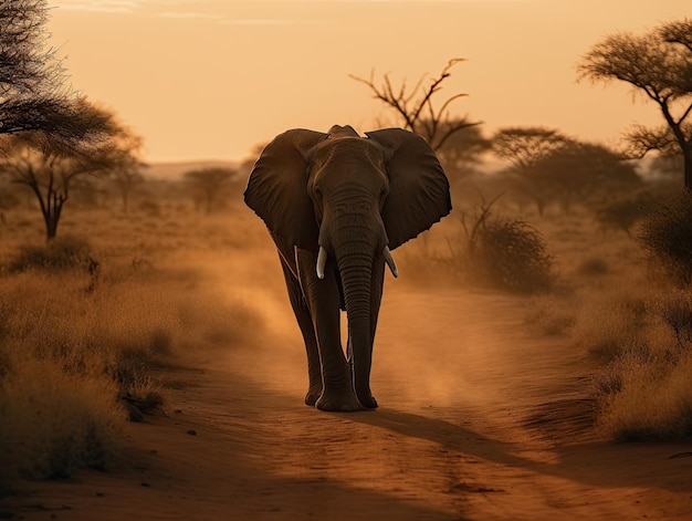 Spektakuläre afrikanische Elefantensilhouette in der Savanne bei Sonnenuntergang