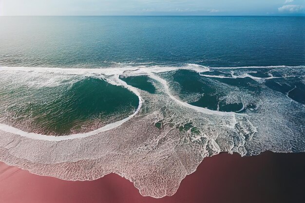 Spektakuläre Draufsicht vom Drohnenfoto des wunderschönen rosa Strandes