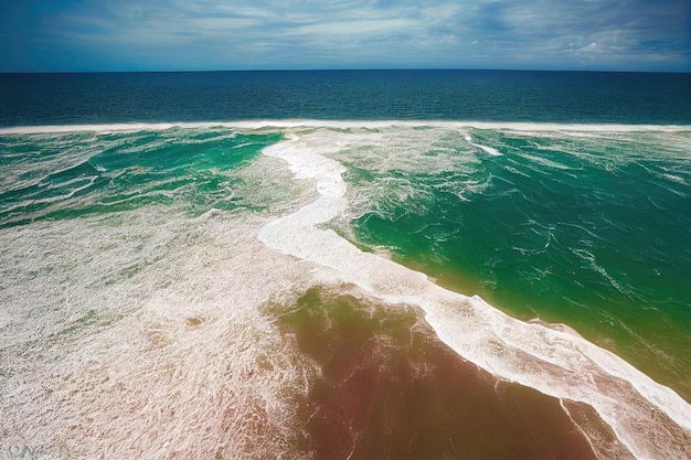 Spektakuläre Draufsicht vom Drohnenfoto des wunderschönen rosa Strandes