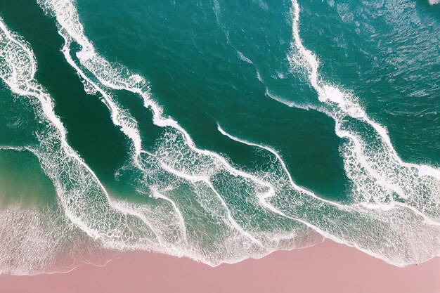 Spektakuläre Draufsicht vom Drohnenfoto des wunderschönen rosa Strandes