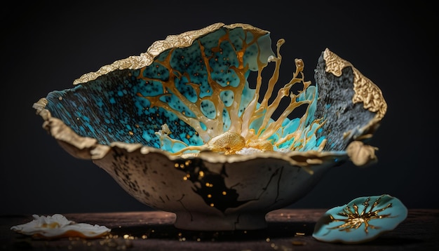Spektakuläre Kintsugi-Jade-Opalpilz-Keramikmyzel