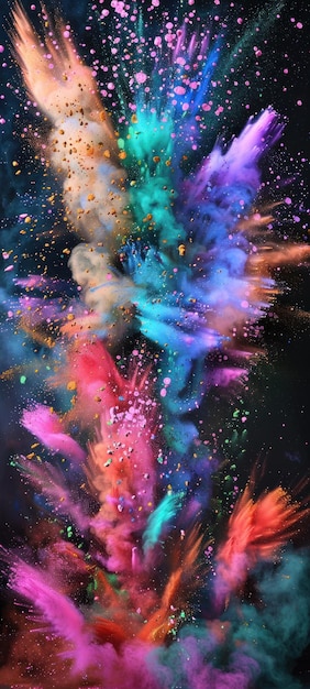 Foto spektakuläres feuerwerk, das ausschließlich aus den farbenfrohen pulvern des holi-festivals hergestellt wurde