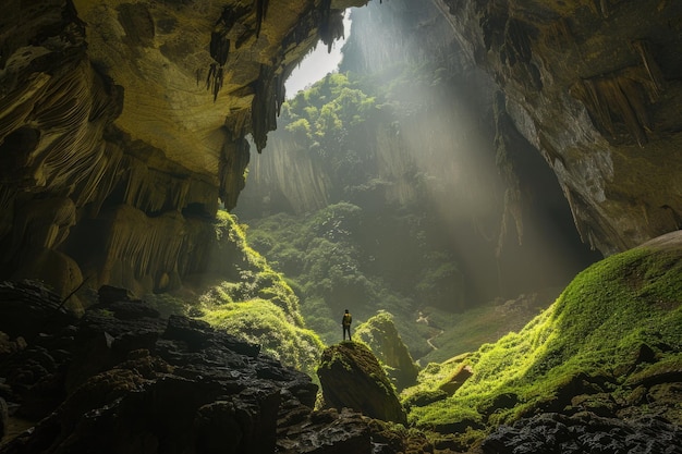 Foto spelunking adventure na caverna son doong explorando as impressionantes formações naturais e rochas