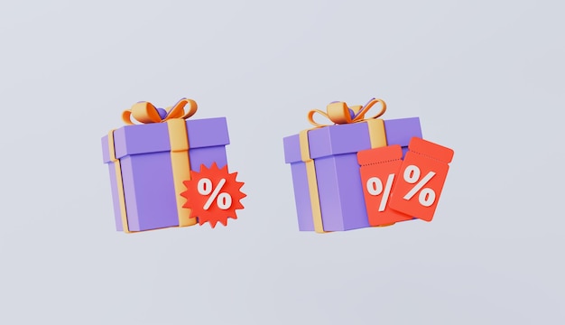 Spezielle Geschenkkisten mit Prozentsatzmarkierungen, Flash-Verkauf, spezielles Angebot, 3D-Illustration