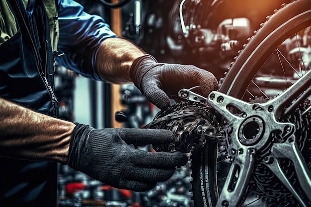 Spezielle Werkstatt und Reparatur von kaputten Fahrrädern nach dem Radfahren generativer ai