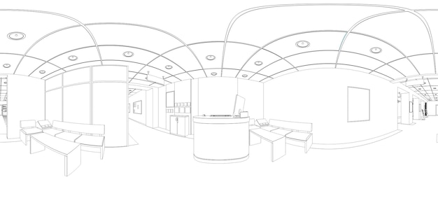 sphärisches Panorama der Innenkonturvisualisierung 3D-Illustrationsskizzenumriss