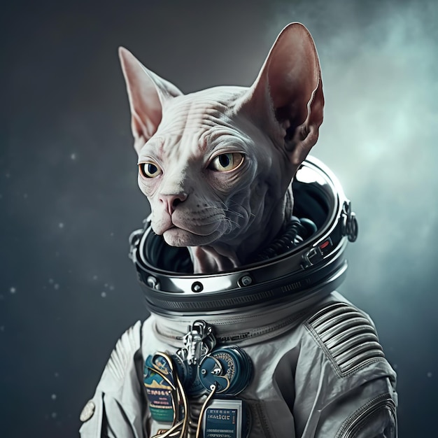 Sphinx-Katze im Raumanzug eines Astronauten im Weltraum KI-generativ