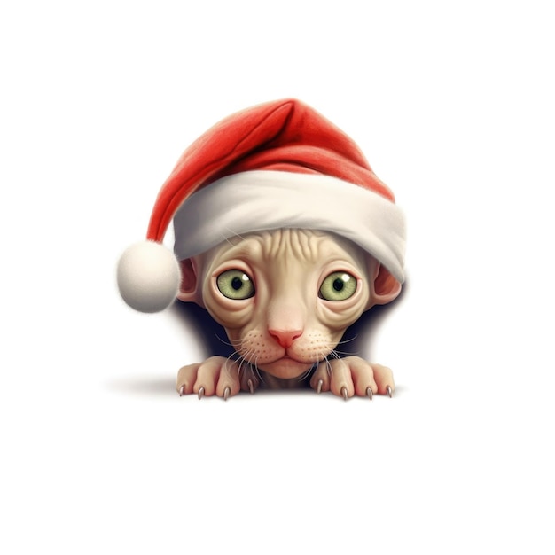 Sphynx-Kätzchen mit Weihnachtsmütze
