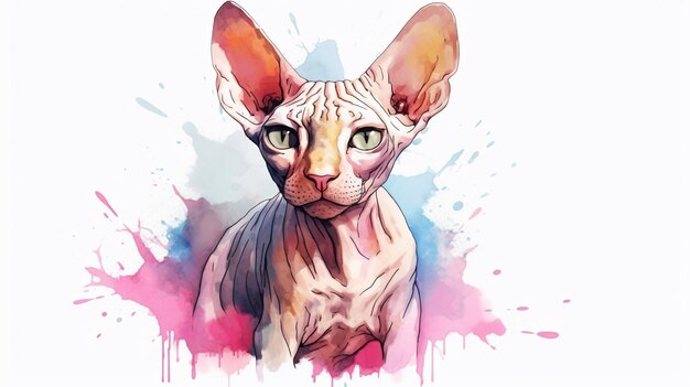 Sphynx-Katze in Aquarell spritzt Vektorillustration