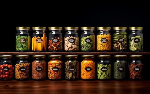 Spice Jar Symphony Legumes orgânicos frescos em exposição de alimentação saudável