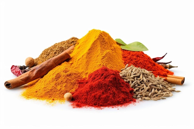 Spice Sensation Flavorful Curry Maravilla en el fondo blanco