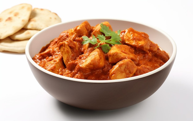 Spicy Indian Chicken Curry Delight auf weißem Hintergrund