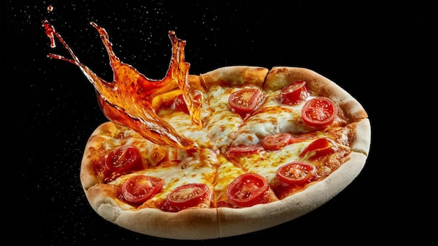Spicy Pizza mit Käse Isolierter weißer Hintergrund für soziale Medien
