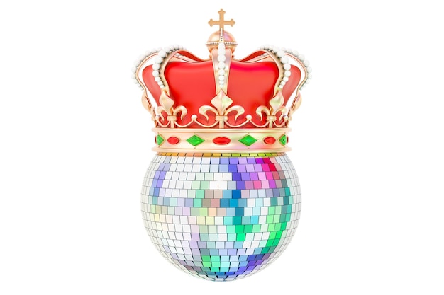Spiegel-Disco-Kugel mit königlicher Krone 3D-Rendering
